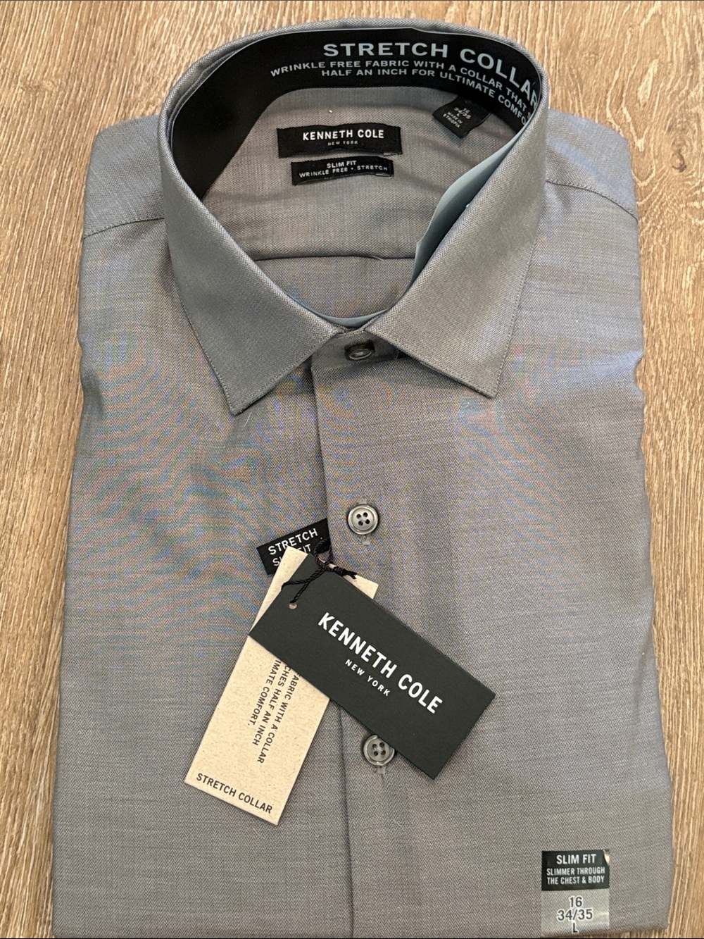 Kenneth Cole Men's Slim Fit Gray Stretch Dress Shirt